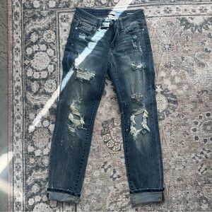 Judy Blue Distressed Dark Blue Boyfriend Jeans